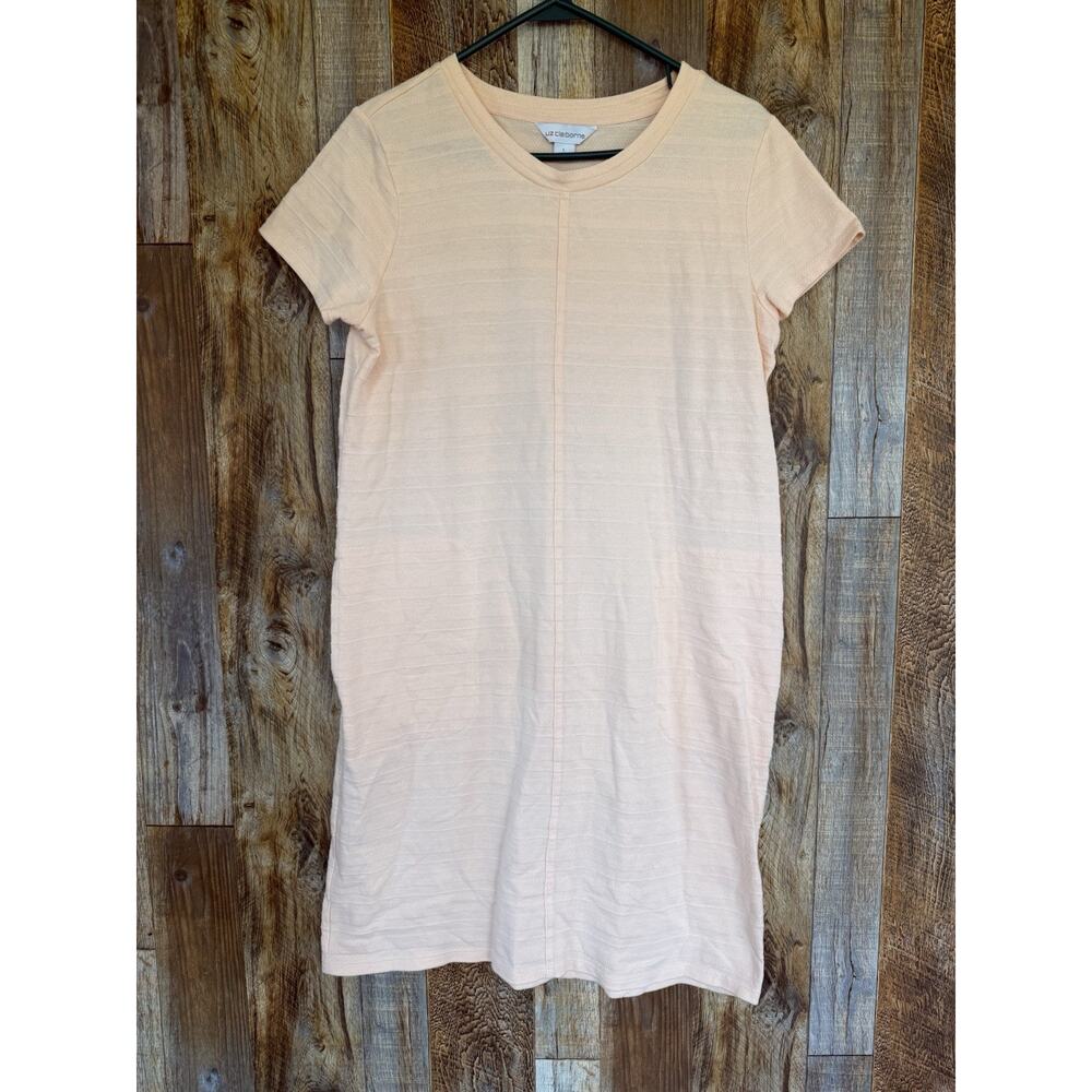 Liz Claiborne Women Large Peach Short Sleeve Textured Knit Casual Stretch Dress